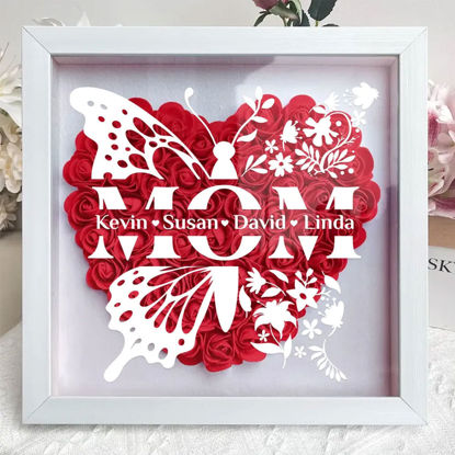 Picture of Personalized Butterfly Mom Flower Shadow Box - Custom Mom's Rose Frame Box - Custom Flower Box with Names - Personalized Birthday and Mother's Day Gift for Mom