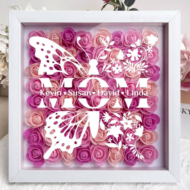 Picture of Personalized Butterfly Mom Flower Shadow Box - Custom Mom's Rose Frame Box - Custom Flower Box with Names - Personalized Birthday and Mother's Day Gift for Mom