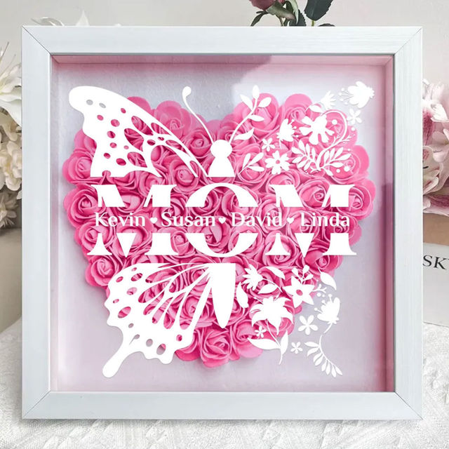 Picture of Personalized Butterfly Mom Flower Shadow Box - Custom Mom's Rose Frame Box - Custom Flower Box with Names - Personalized Birthday and Mother's Day Gift for Mom
