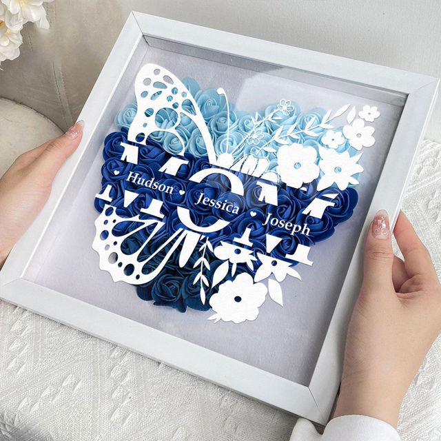 Picture of Personalized Butterfly Mom Flower Shadow Box - Custom Mom's Rose Frame Box - Custom Flower Box with Names - Personalized Birthday and Mother's Day Gift for Mom