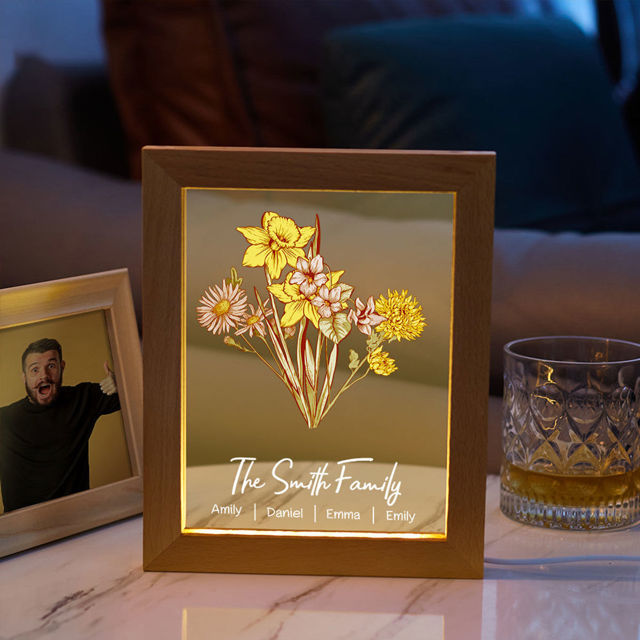 Picture of Custom Birth Flower Frame with Kids Names - Single or 3 Colors Optional - Personalized Mother's Day Gifts for Mom and Grandma
