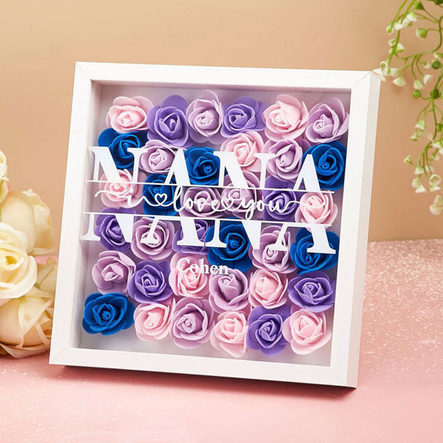 Picture of Personalized Flower Shadow Box for Nana - Custom Nana's Rose Frame Box - Custom Flower Box with Kids Names - Personalized Birthday and Mother's Day Gift for Grandma