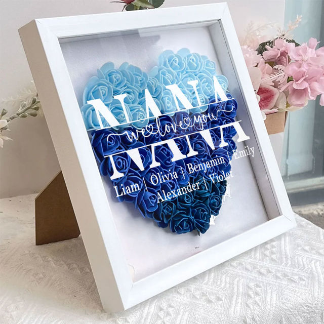 Picture of Personalized Flower Shadow Box for Nana - Custom Nana's Rose Frame Box - Custom Flower Box with Kids Names - Personalized Birthday and Mother's Day Gift for Grandma