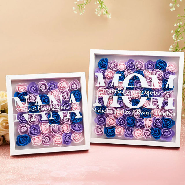 Picture of Personalized Flower Shadow Box for Nana - Custom Nana's Rose Frame Box - Custom Flower Box with Kids Names - Personalized Birthday and Mother's Day Gift for Grandma