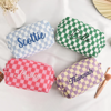 Picture of Personalized Knitted Checkerboard Plaid Makeup Bag with Embroidered Name - Personalized Travel lettered Makeup Bag