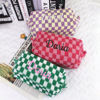 Picture of Personalized Knitted Checkerboard Plaid Makeup Bag with Embroidered Name - Personalized Travel lettered Makeup Bag
