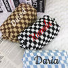 Picture of Personalized Knitted Checkerboard Plaid Makeup Bag with Embroidered Name - Personalized Travel lettered Makeup Bag