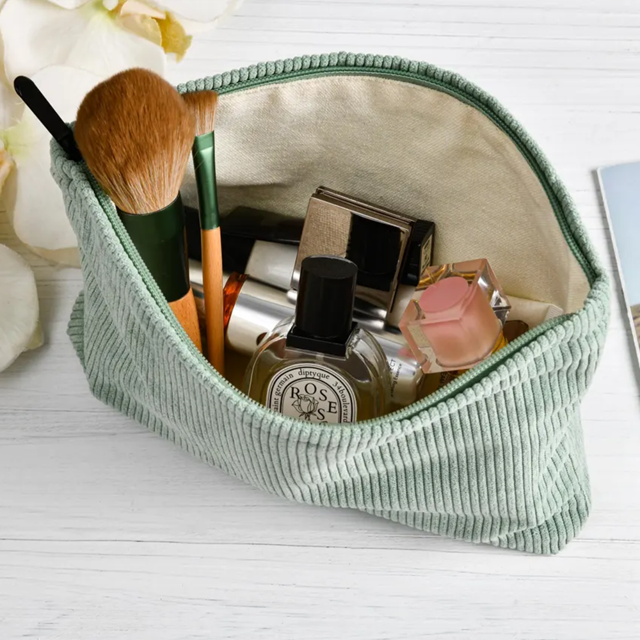 Picture of Personalized Embroidered Corduroy Makeup Bag - Bridesmaid Makeup Bag - Embroidered Toiletry Bag
