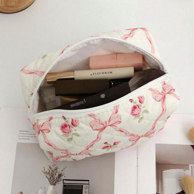 Picture of Personalized Embroidered Name Makeup Bag with Flower pattern - Personalized Travel lettered Makeup Bag