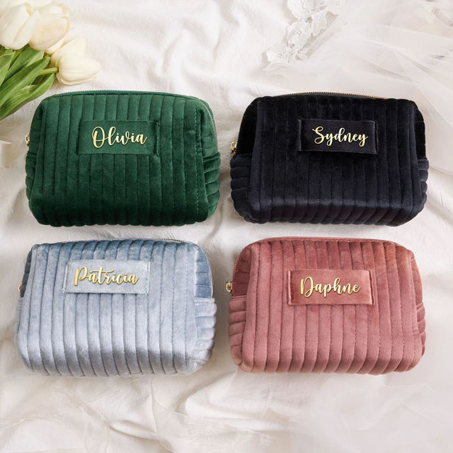 Picture of Personalized Velvet Toiletry Bag for Women - Personalized bridesmaid Gifts - Travel  Wash Bag For Women - Christmas Gift