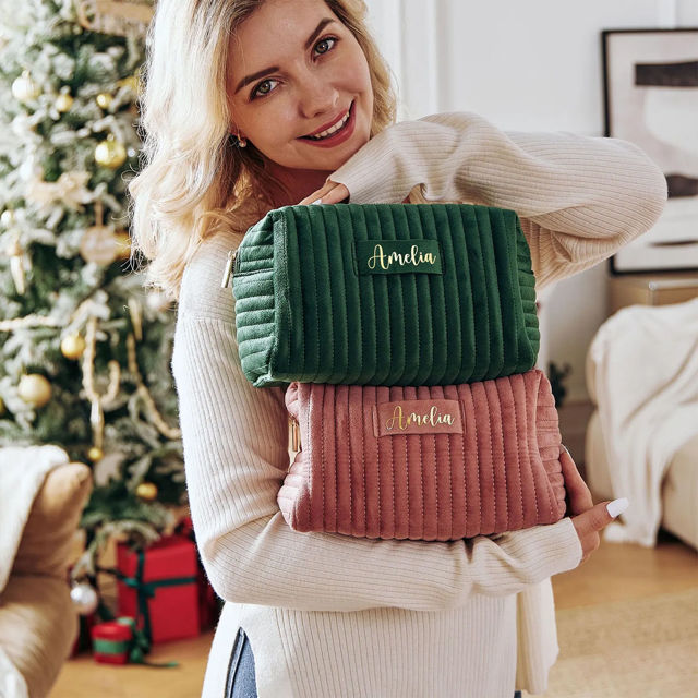 Picture of Personalized Velvet Toiletry Bag for Women - Personalized bridesmaid Gifts - Travel  Wash Bag For Women - Christmas Gift
