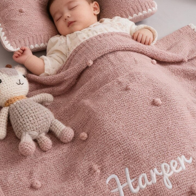 Picture of Personalized embroidered baby blankets - Custom knitted bean blankets - Personalized nap blankets