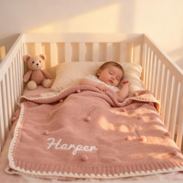 Picture of Personalized embroidered baby blankets - Custom knitted bean blankets - Personalized nap blankets