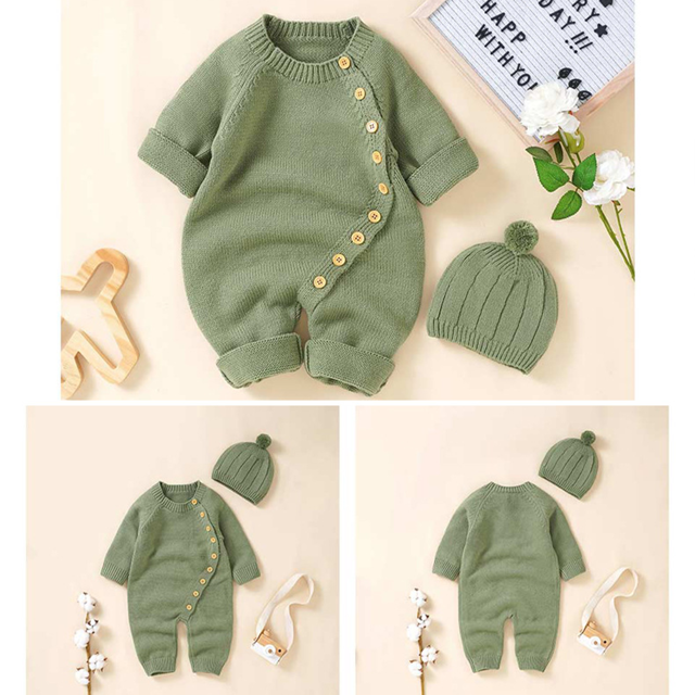 Picture of Custom Baby Bodysuit Set – Custom Embroidered Newborn Knit Outfit with Hat – Personalized Baby Clothes Gift