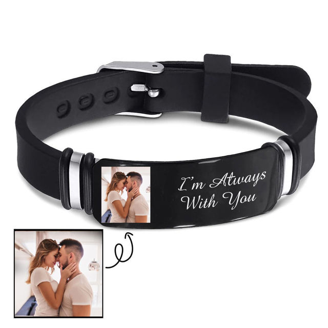 Picture of Personalized Photo Bracelets with Text - Valentine's Day Gift for Him - Custom Engraved Bracelet - Custom Jewelry