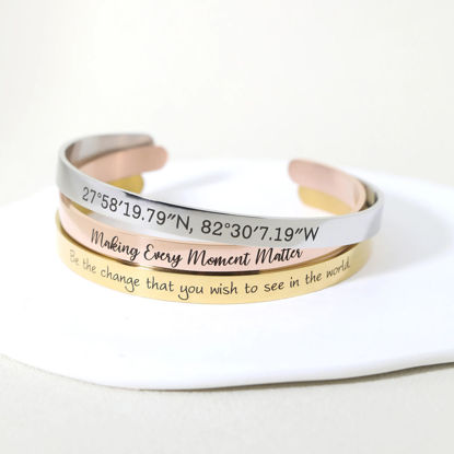Picture of Custom engraved Cuff Bracelet - Personalized Stainless Steel Bracelet - Valentine's Day Gift - Custom Jewelry