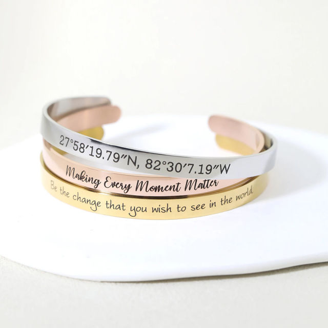 Picture of Custom engraved Cuff Bracelet - Personalized Stainless Steel Bracelet - Valentine's Day Gift - Custom Jewelry