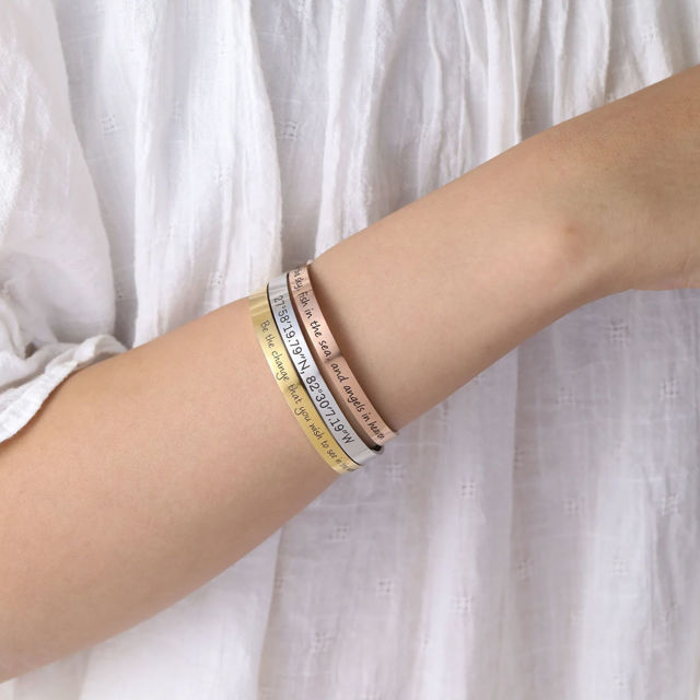 Picture of Custom engraved Cuff Bracelet - Personalized Stainless Steel Bracelet - Valentine's Day Gift - Custom Jewelry