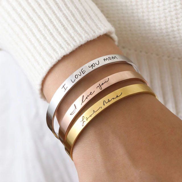 Picture of Custom engraved Cuff Bracelet - Personalized Stainless Steel Bracelet - Valentine's Day Gift - Custom Jewelry