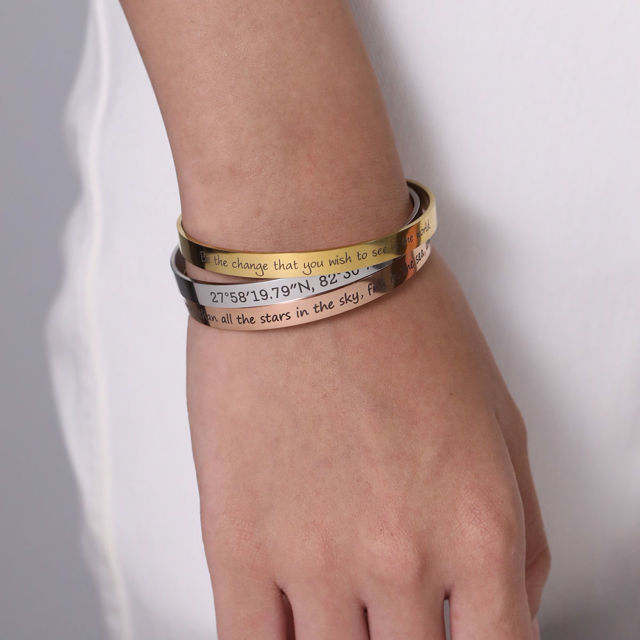 Picture of Custom engraved Cuff Bracelet - Personalized Stainless Steel Bracelet - Valentine's Day Gift - Custom Jewelry