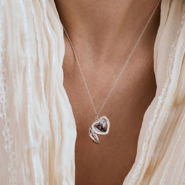 Picture of Personalized Photo Heart Shaped Locket Necklace - Custom Photo Locket Necklace with Engraving - Custom Jewelry