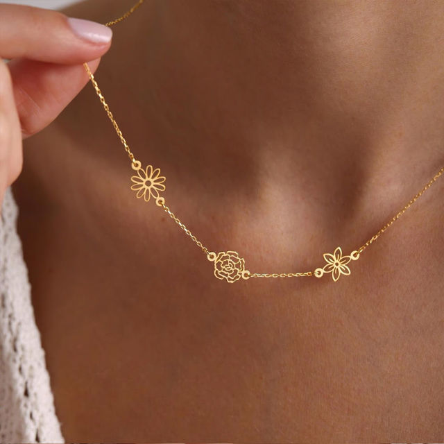 Picture of Custom Birth Month Flower Necklace - Custom Stainless Steel Necklace - Bridesmaid Gift - Birthday Gift - Custom Jewelry