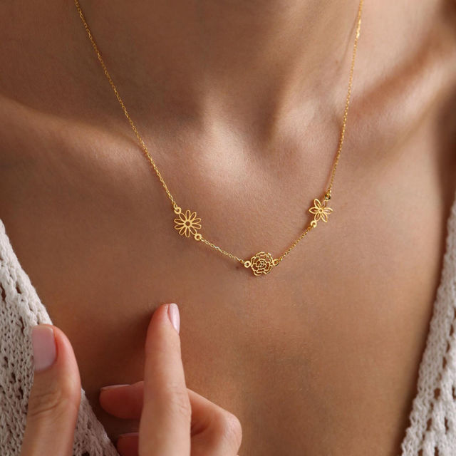 Picture of Custom Birth Month Flower Necklace - Custom Stainless Steel Necklace - Bridesmaid Gift - Birthday Gift - Custom Jewelry