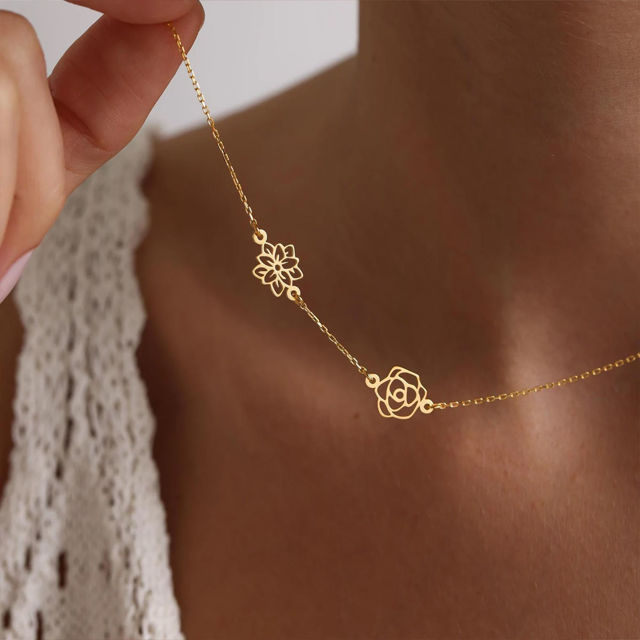 Picture of Custom Birth Month Flower Necklace - Custom Stainless Steel Necklace - Bridesmaid Gift - Birthday Gift - Custom Jewelry