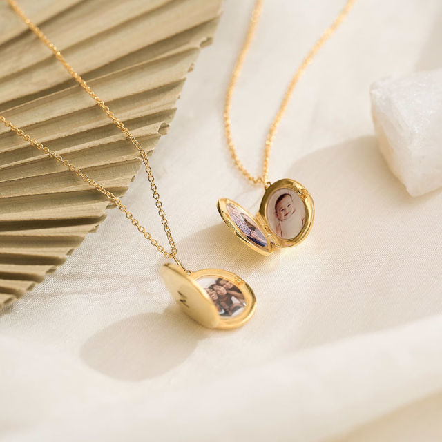 Picture of Personalized Photo Oval Locket Necklace - Custom Photo Locket Necklace with Engraving - Custom Jewelry