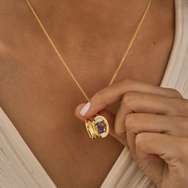 Picture of Personalized Photo Oval Locket Necklace - Custom Photo Locket Necklace with Engraving - Custom Jewelry