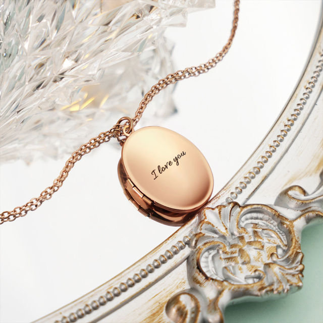 Picture of Personalized Photo Oval Locket Necklace - Custom Photo Locket Necklace with Engraving - Custom Jewelry