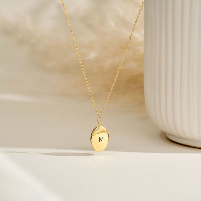 Picture of Personalized Photo Oval Locket Necklace - Custom Photo Locket Necklace with Engraving - Custom Jewelry