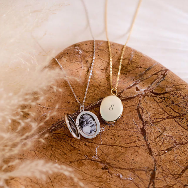 Picture of Personalized Photo Oval Locket Necklace - Custom Photo Locket Necklace with Engraving - Custom Jewelry