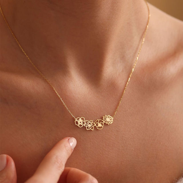 Picture of Personalized Birth Month Flower Necklace -  Month Flower Charm Stainless Steel Necklace - Mothers Day Gifts - Custom Jewelry