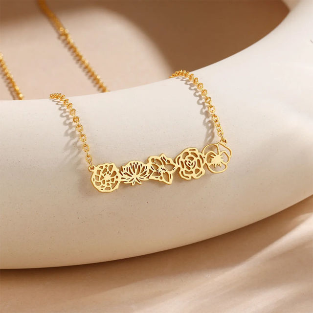 Picture of Personalized Birth Month Flower Necklace -  Month Flower Charm Stainless Steel Necklace - Mothers Day Gifts - Custom Jewelry