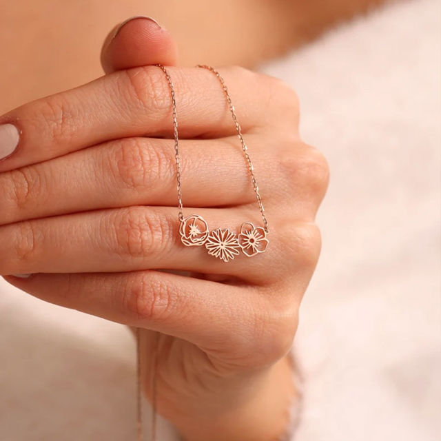 Picture of Personalized Birth Month Flower Necklace -  Month Flower Charm Stainless Steel Necklace - Mothers Day Gifts - Custom Jewelry