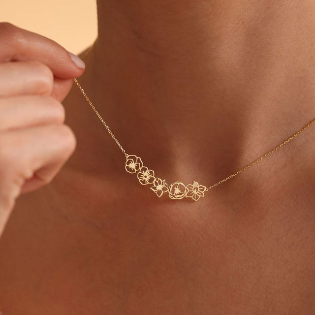 Picture of Personalized Birth Month Flower Necklace -  Month Flower Charm Stainless Steel Necklace - Mothers Day Gifts - Custom Jewelry