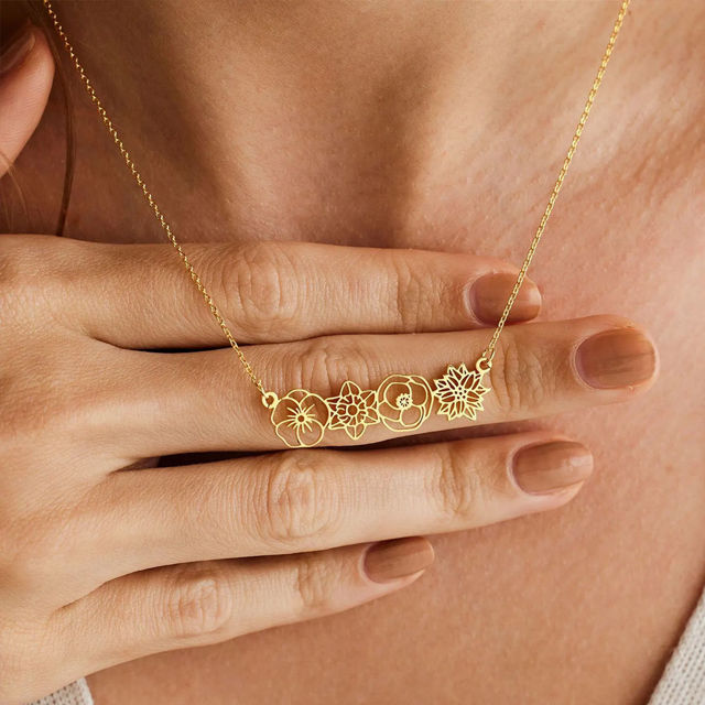 Picture of Personalized Birth Month Flower Necklace -  Month Flower Charm Stainless Steel Necklace - Mothers Day Gifts - Custom Jewelry