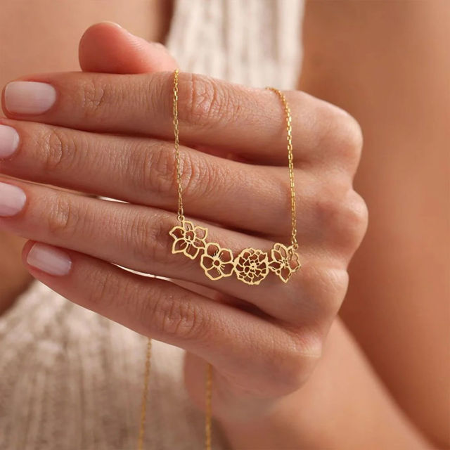 Picture of Personalized Birth Month Flower Necklace -  Month Flower Charm Stainless Steel Necklace - Mothers Day Gifts - Custom Jewelry