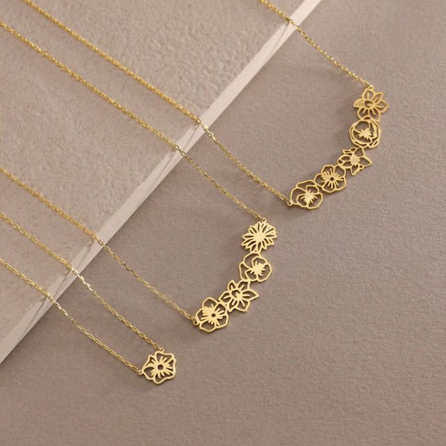 Picture of Personalized Birth Month Flower Necklace -  Month Flower Charm Stainless Steel Necklace - Mothers Day Gifts - Custom Jewelry