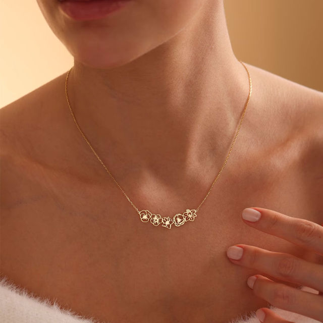 Picture of Personalized Birth Month Flower Necklace -  Month Flower Charm Stainless Steel Necklace - Mothers Day Gifts - Custom Jewelry