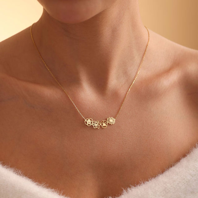 Picture of Personalized Birth Month Flower Necklace -  Month Flower Charm Stainless Steel Necklace - Mothers Day Gifts - Custom Jewelry