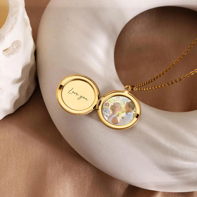 Picture of Personalized Photo Round Shaped Locket Necklace - Custom Photo Locket Necklace with Engraving - Custom Jewelry