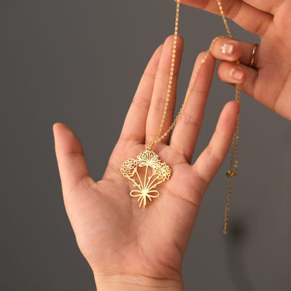 Picture of Custom Birth Flower Necklace - Personalized Necklaces w/ 1-5 Birth Flowers - Custom Stainless Steel Necklace - Wedding Bridesmaid Gift - Custom Jewelrycopy