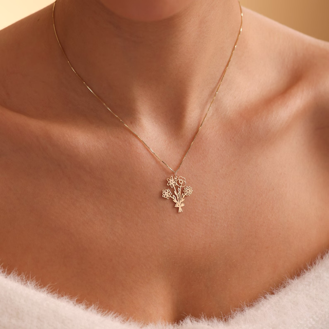 Picture of Custom Birth Flower Necklace - Personalized Necklaces w/ 1-5 Birth Flowers - Custom Stainless Steel Necklace - Wedding Bridesmaid Gift - Custom Jewelrycopy