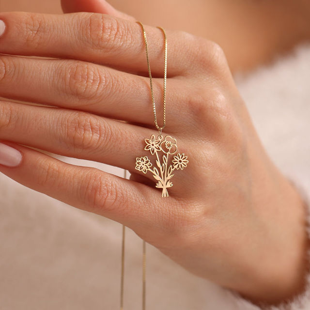 Picture of Custom Birth Flower Necklace - Personalized Necklaces w/ 1-5 Birth Flowers - Custom Stainless Steel Necklace - Wedding Bridesmaid Gift - Custom Jewelrycopy