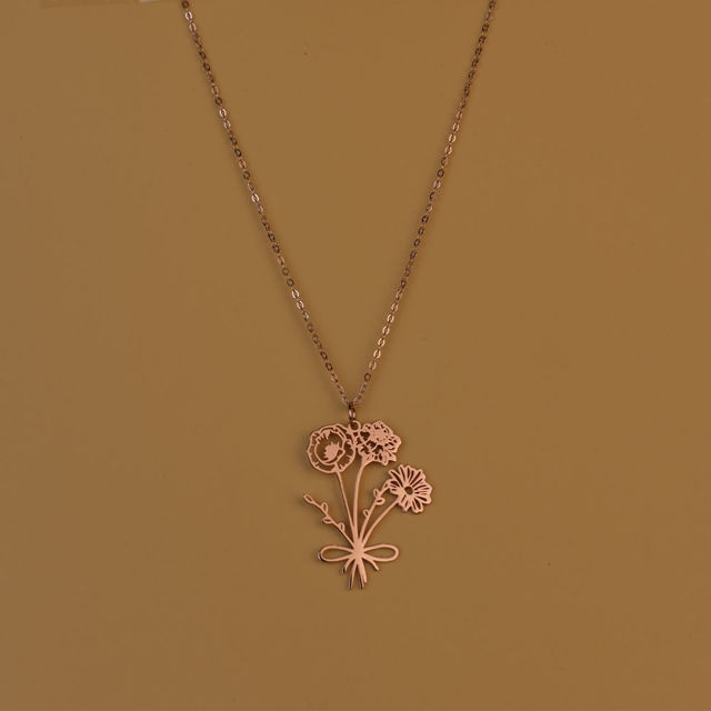 Picture of Custom Birth Flower Necklace - Personalized Necklaces w/ 1-5 Birth Flowers - Custom Stainless Steel Necklace - Wedding Bridesmaid Gift - Custom Jewelrycopy