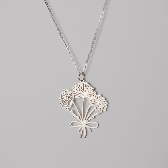 Picture of Custom Birth Flower Necklace - Personalized Necklaces w/ 1-5 Birth Flowers - Custom Stainless Steel Necklace - Wedding Bridesmaid Gift - Custom Jewelrycopy