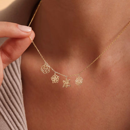 Picture of Custom Birth Flower Necklace - Personalized Necklaces w/ 1-5 Birth Month Flowers - Custom Stainless Steel Necklace - Nice Bridesmaid Gift - Custom Jewelry