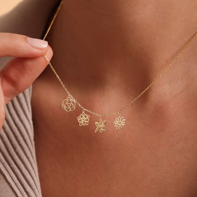 Picture of Custom Birth Flower Necklace - Personalized Necklaces w/ 1-5 Birth Month Flowers - Custom Stainless Steel Necklace - Nice Bridesmaid Gift - Custom Jewelry